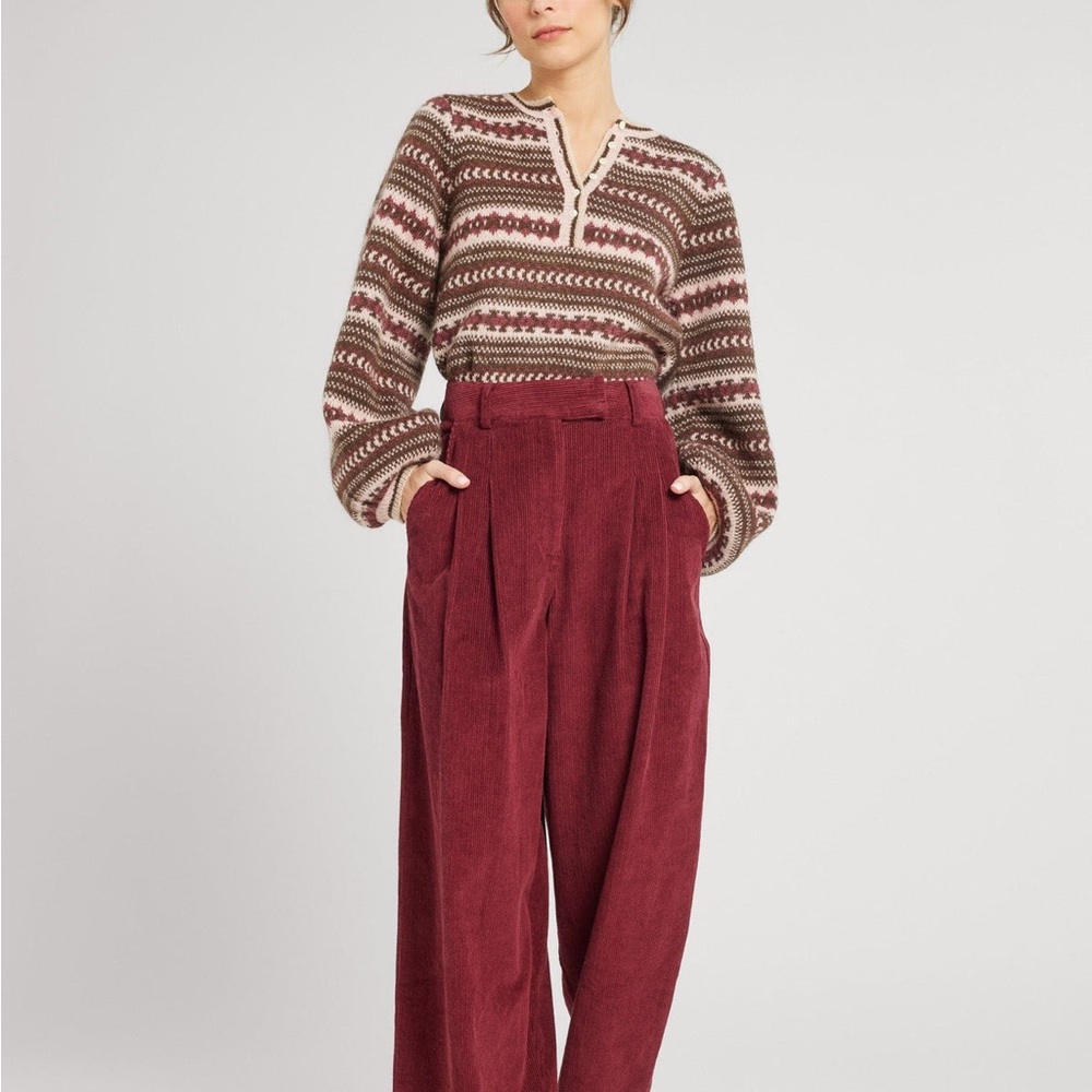 Mille Paulina Pullover Faire Isle Mohair Wool Henley‎ Sweater Sz S